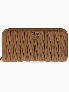 MIU MIU w/ COA Large Matelasse Brown Leather Wallet with Authentication Cert